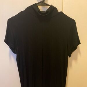Zara Short Sleeve High Neck Rib Top - Black